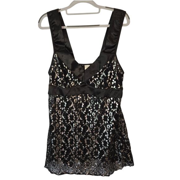 VINTAGE Y2K Floral Metallic Sheer Lace Babydoll Tank Top Large Whimsigoth - Picture 2 of 11